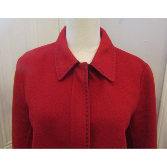 Lafayette 148 NY Jacket 100% Wool Red Hidden Buttons Black Stitching Size M - Picture 3 of 8